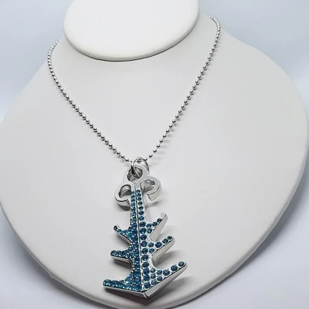 New, Blue Austrian Crystal Enameled Anchor Conertable Pendant Necklace - Picture 1 of 7